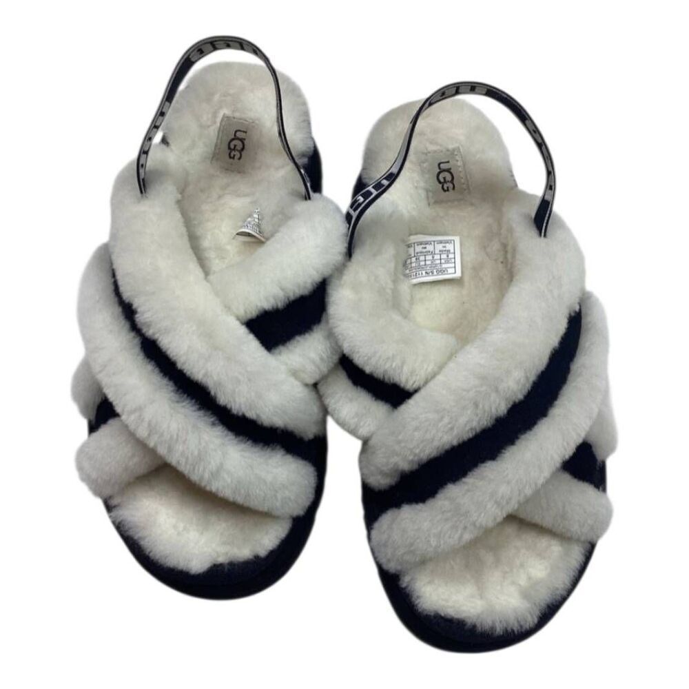 UGG Fluff‎ W disco cross slide size 8 white & black